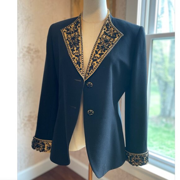 Albert Nipon Evening Jacket Black and Gold - Picture 12 of 12